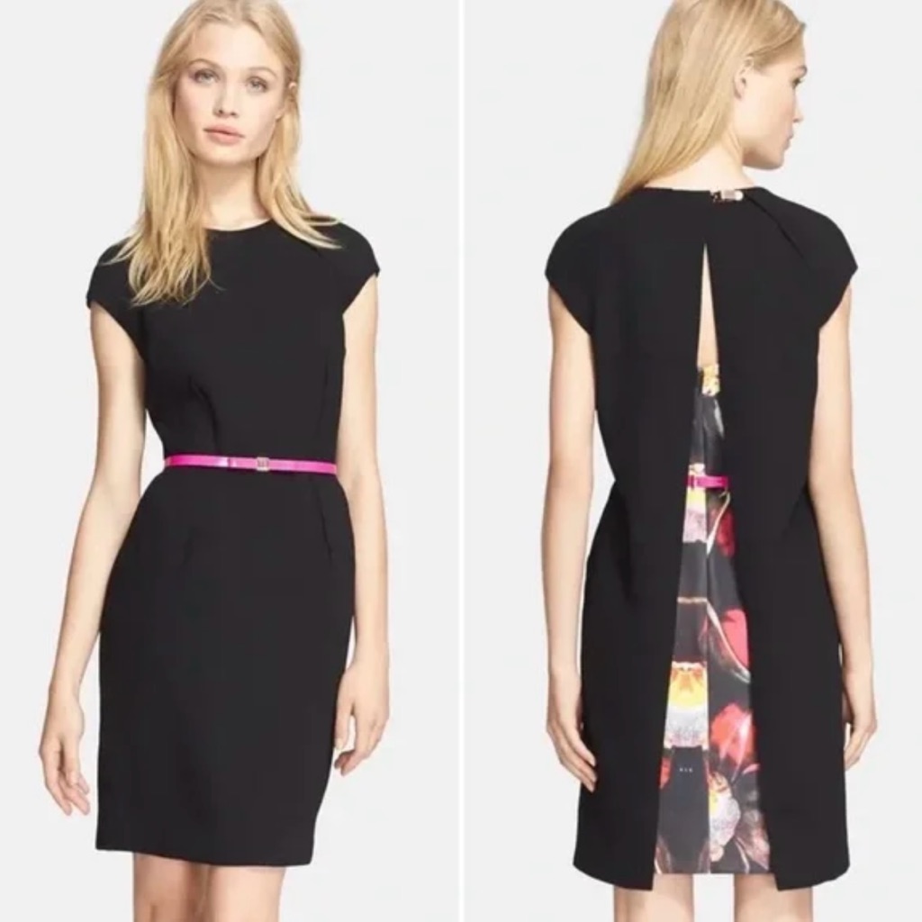 Ted Baker Rozean Black Pleated Petal Cafe Back Black Dress | Size Ted 2 Us 6